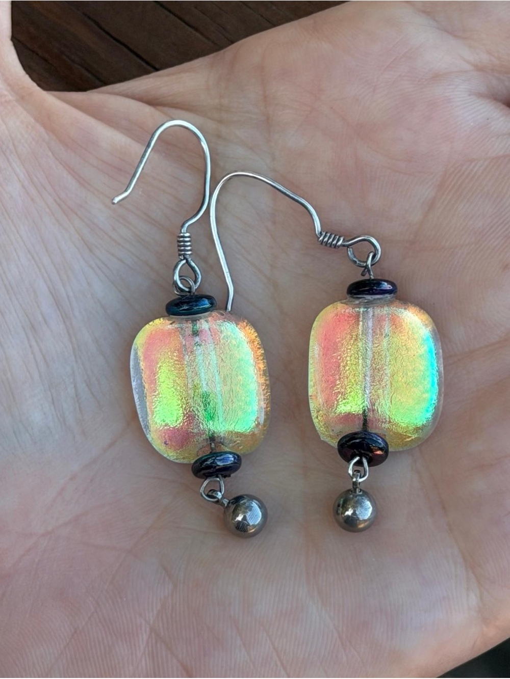 Iridescent Glass Dangle Earrings - Rainbow Hues